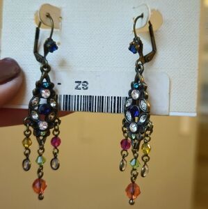 Sorrelli Antique Gold Tone Austrian Crystal Dangle Drop Chandelier Earrings